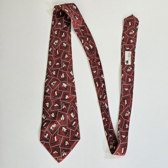 Le Galion Silk Tie Yahts Boats AOP 527C France Made Boho Nautical Preppy W4 L56" - Picture 15 of 16
